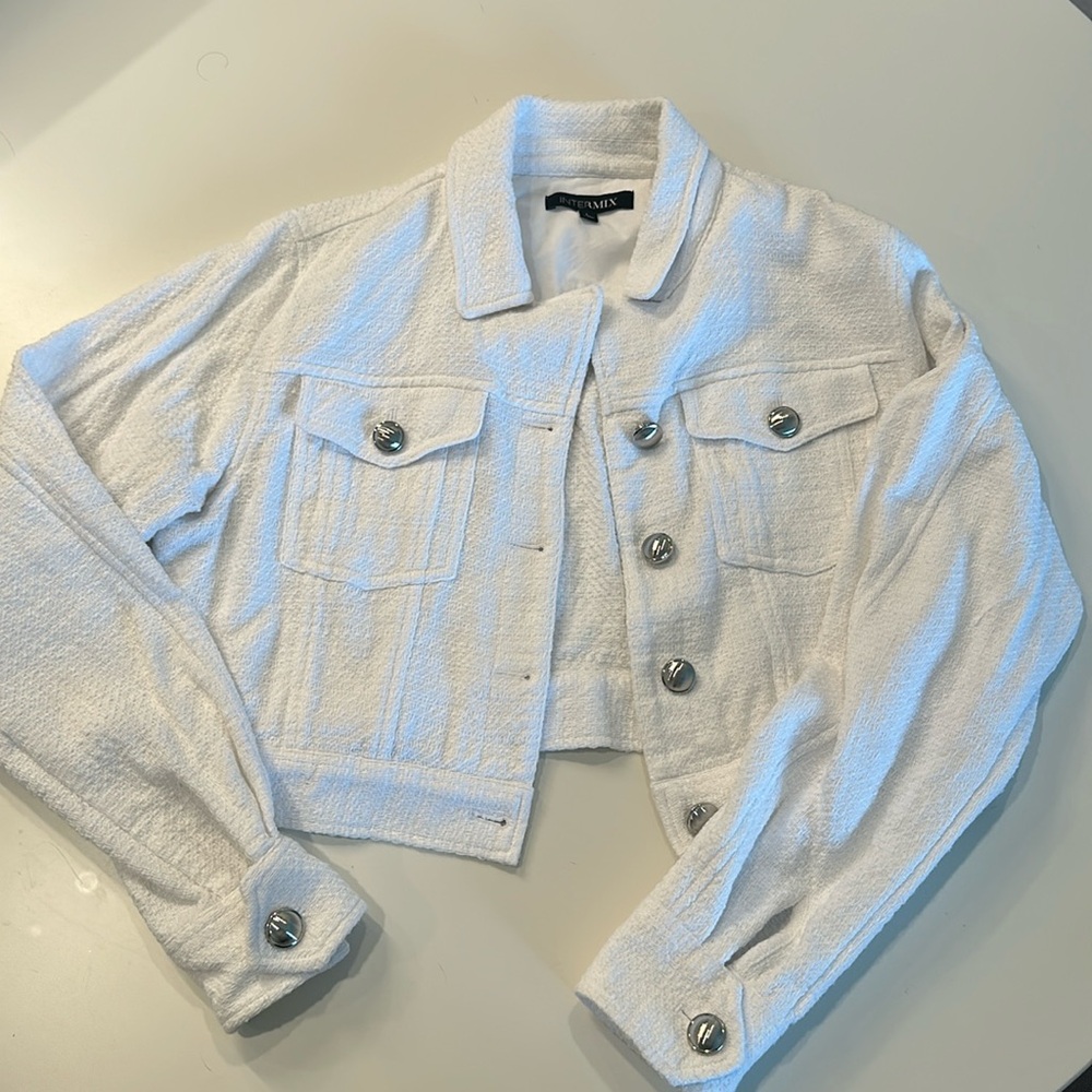 Tweed white cropped jacket from Intermix size large